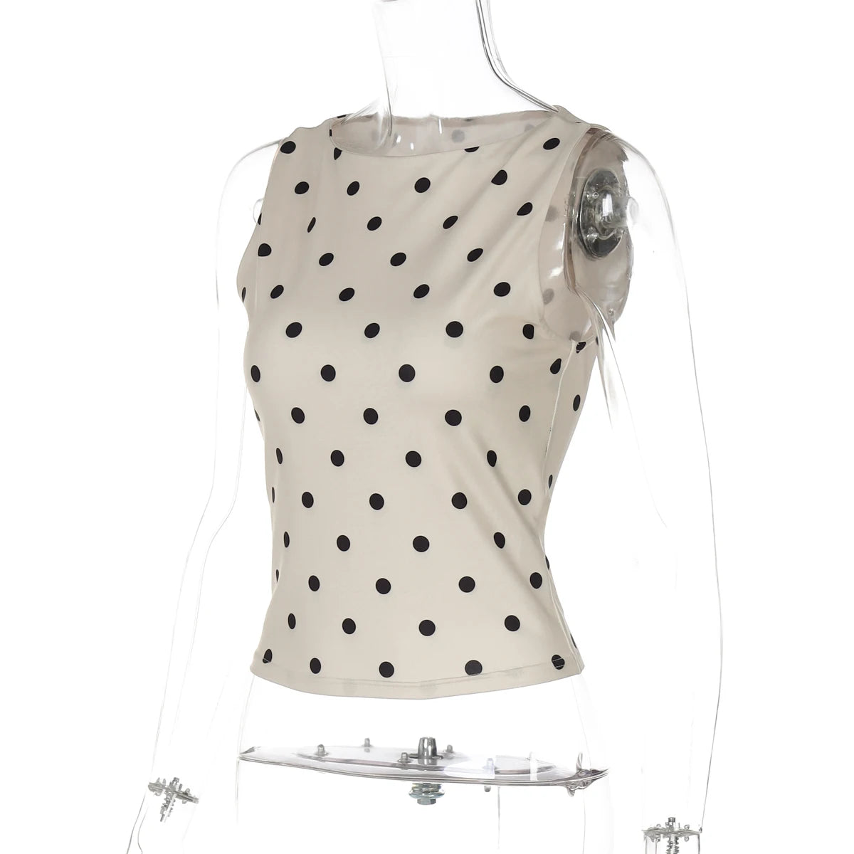 Polka Dot O Neck Crop Tank For Women