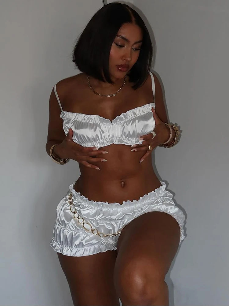 Pleated Shorts Set With Strappy Crop Top