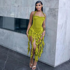 Elegant Halter Backless Ruffles Mini Dress Slim Fit With Tassel Detail