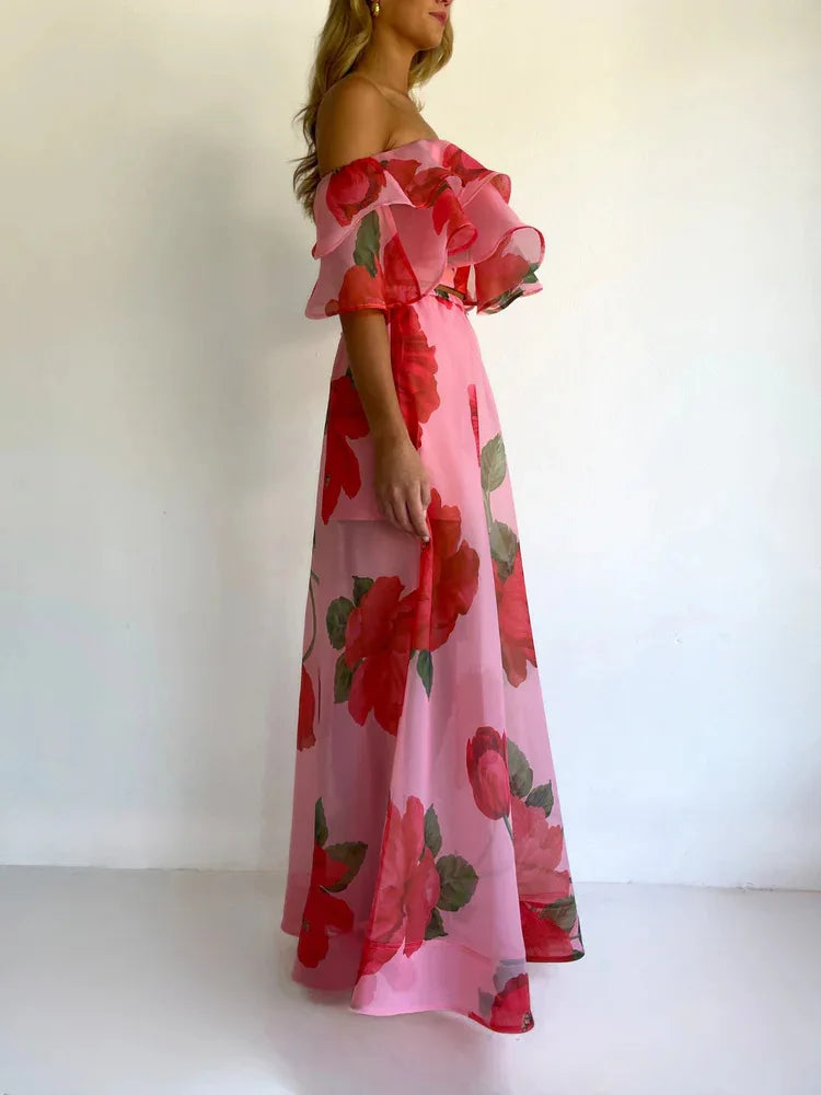 Sexy Print Asymmetrical Hem Long Skirt Set Fashionable Sleeveless Women's Polyester Fabric Casual Leisure Suit