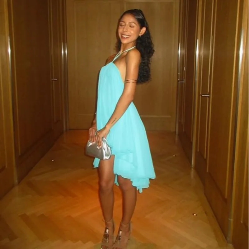 Halter Ruffles Dress Strapless Sleeveless Backless