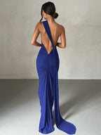 One Shoulder Backless Ruched Dress