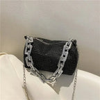 Mini Crossbody Rhinestone Bucket Bag With Glitter Chain Purse