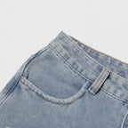 Floral Design Sense Casual Denim Trousers For Women High Waist Spliced Button  Loose Wide Leg Pants