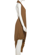 Chic Ruched Halter Bodycon Dress Backless Deep V Neck