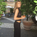Vintage Polka Dot Dress Set With See Through Top And Long Skirt For Summer Parties