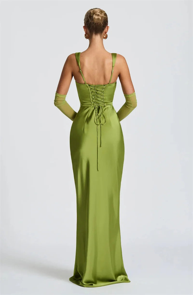 Elegant Satin Backless Halter Off-Shoulder Maxi Dress