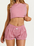 Plaid Set With Tie Back Sleeveless Crop Top And Mini Ruffle Shorts Two-piece