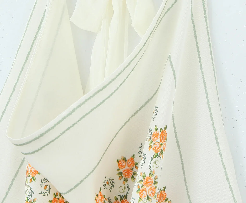Floral Smocked Backless Halter Blouse Chic Top