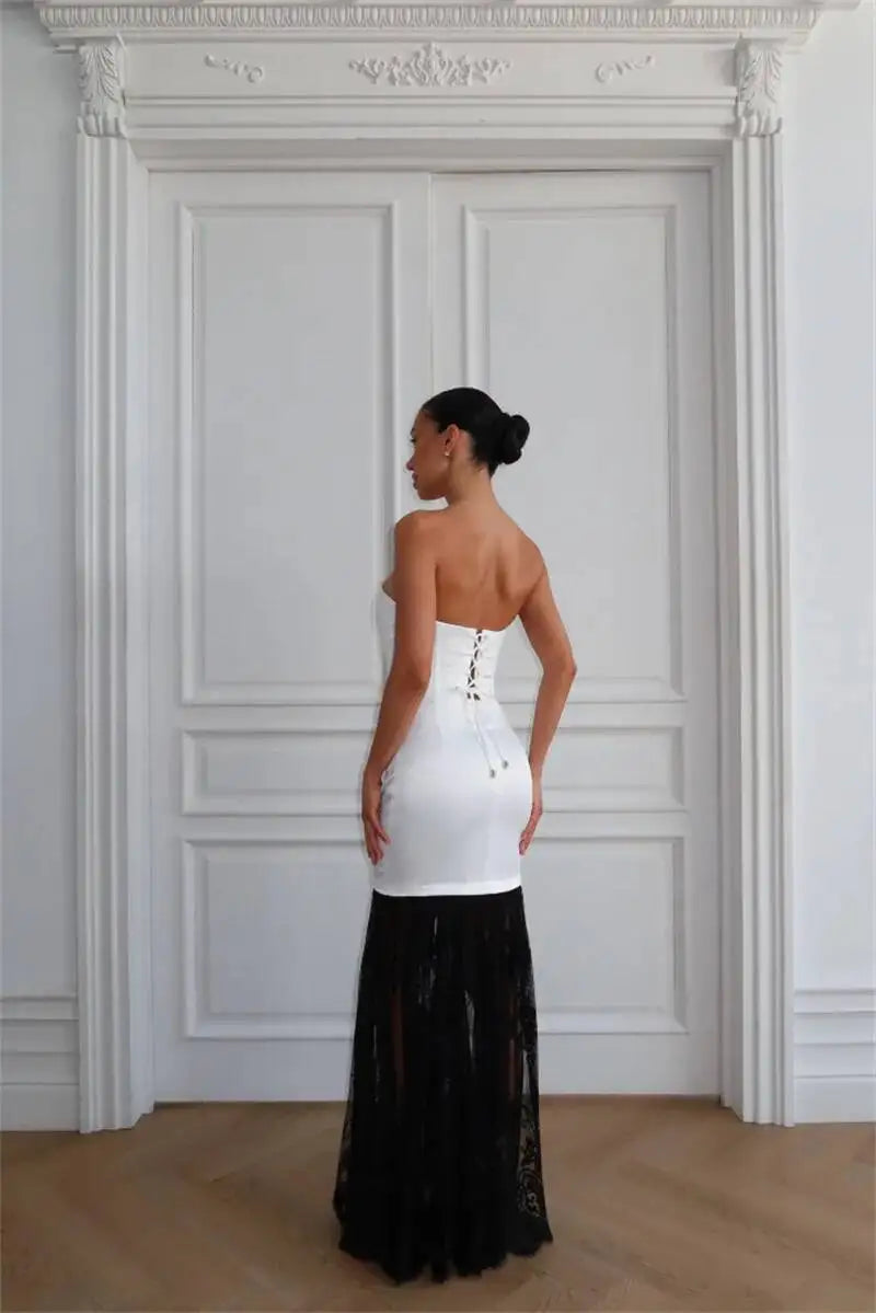 Satin Strapless Maxi Dress Off Shoulder Backless