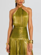Off Shoulder Corset Halter Evening Gown With Slit