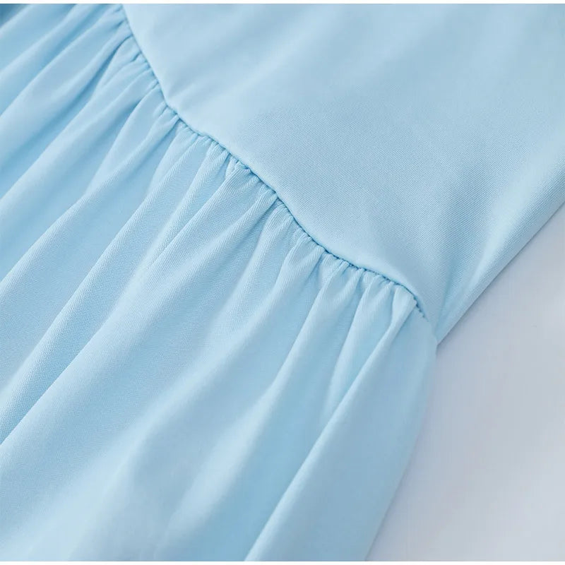 Blue Irregular Shawl Maxi Dress Slim Fit Pleated Turtleneck Elegant Evening