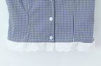 Vintage Lapel Collar Puff Sleeve Lace Patchwork Sweet Plaid Single Breasted Blouse