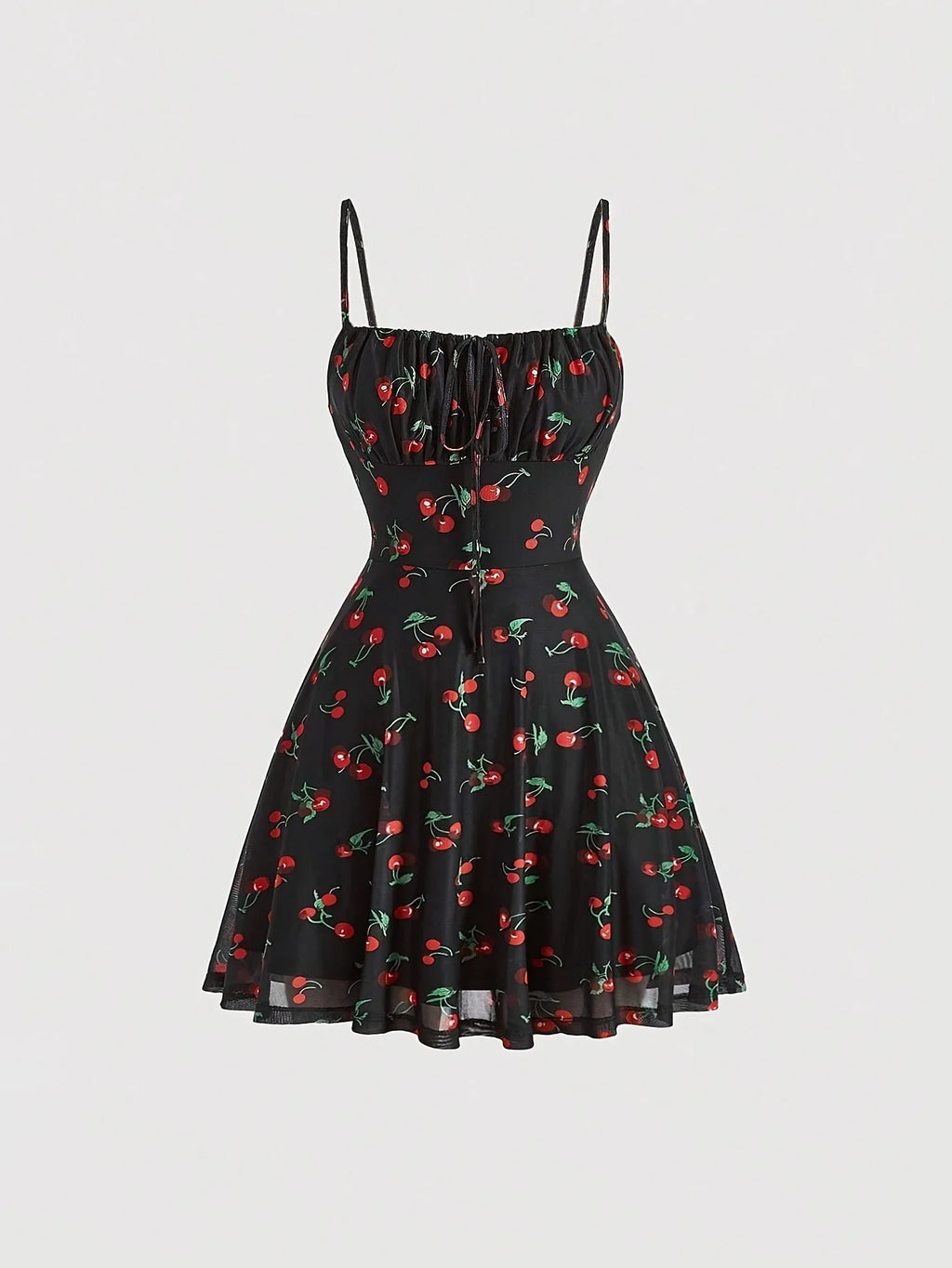Cherry Print Vintage Summer Dress With A-Line Swing Sundress