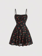 Cherry Print Vintage Summer Dress With A-Line Swing Sundress