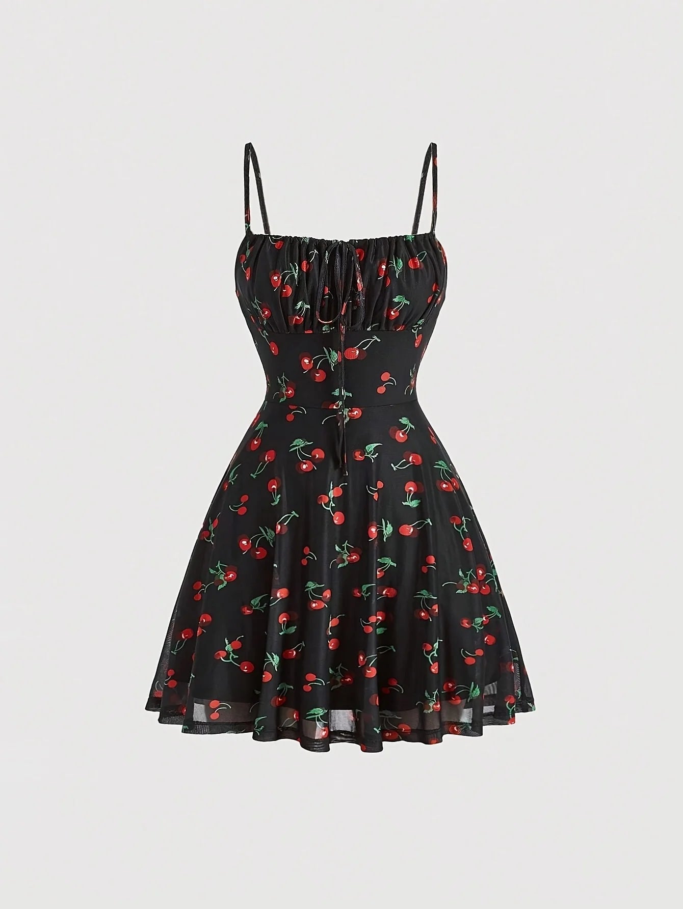 Cherry Print Vintage Summer Dress With A-Line Swing Sundress