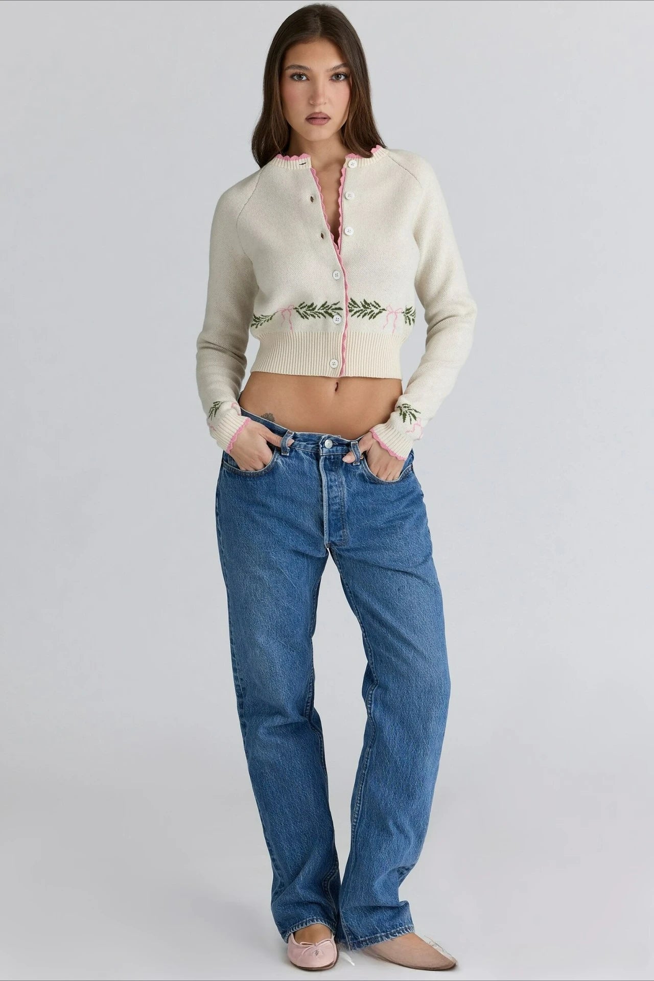 Women Sweater Cardigan Lovely Short Embroidered Sweaters O Neck Knitted Jumpers