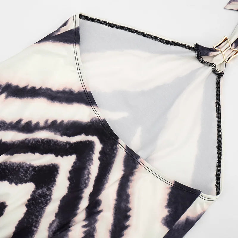 Zebra Print Halter Backless Mini Dress For Nightlife Chic
