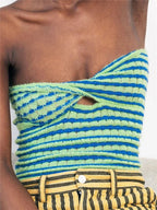 Off Shoulder Knit Tube Top With Stripe Backless Bustier Cropped