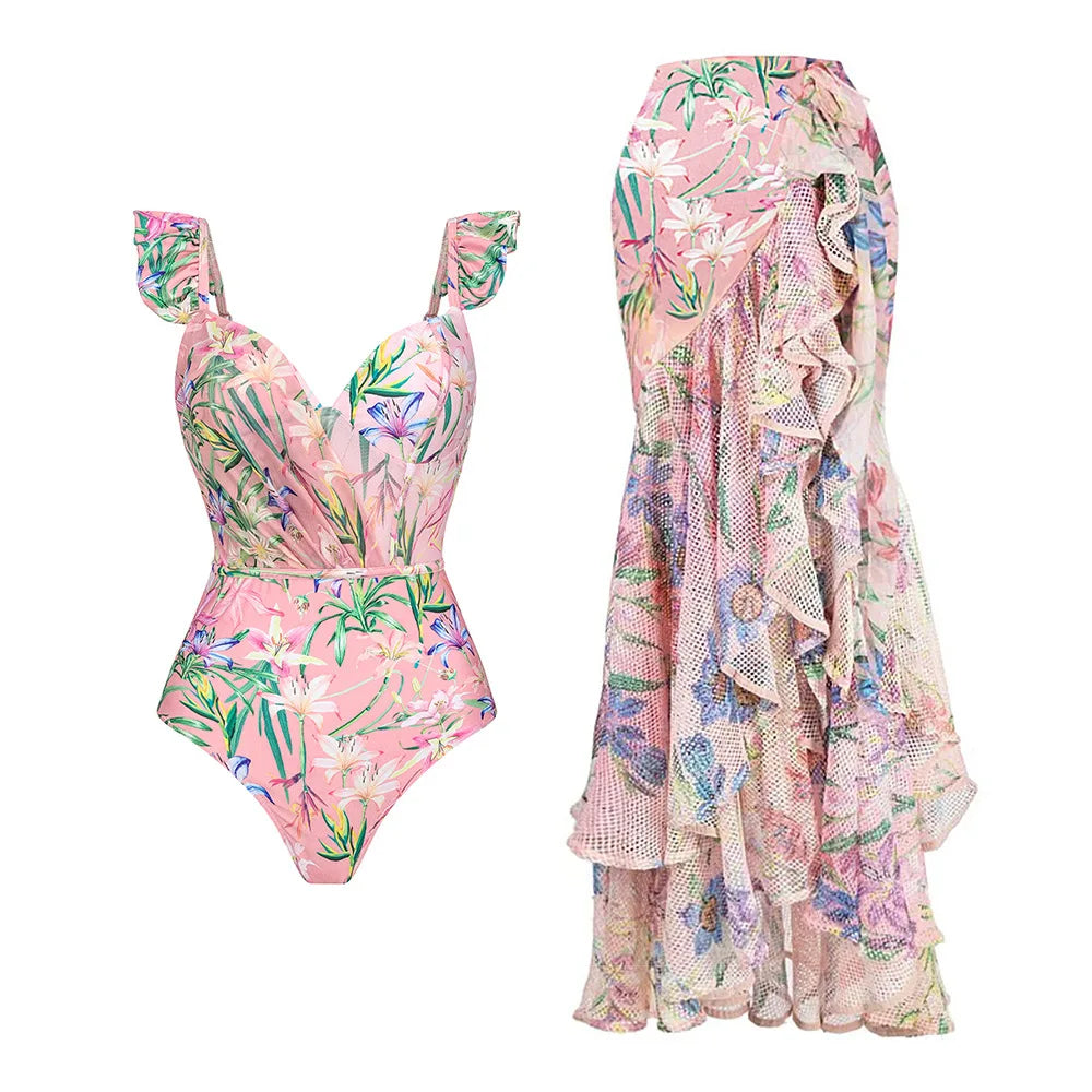 Coastal Chic Swim Set With Crop Top And Skirt Cover Up For Summer Vibes