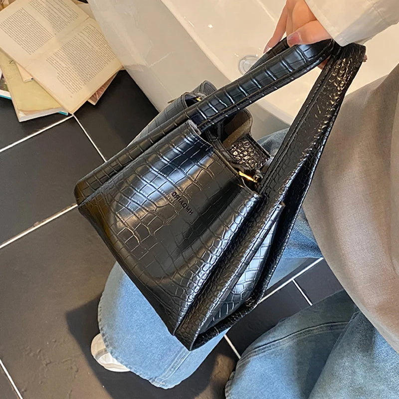 Women Stone Pattern Handbag Chic Shoulder Style Casual Messenger Versatile Bucket Wallet Included