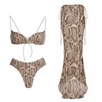 Print Bikini With Lace Up Skirt Swimwear