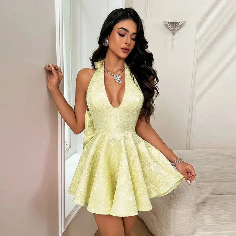 Backless Halter Evening Dress With Lace Jacquard For Elegant Special Occasions