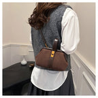 Luxe Faux Suede Frame Shoulder Bag With PU Accent Elegant Crossbody