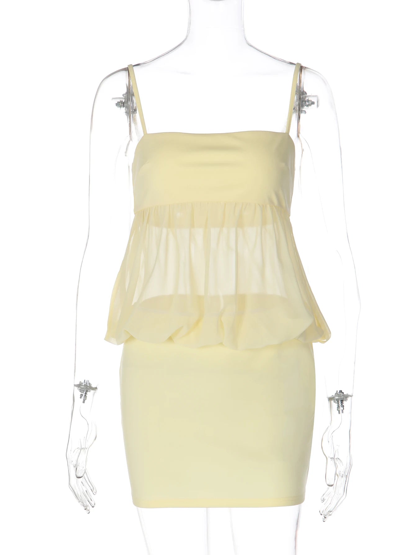 Backless Chiffon Patchwork Suspender Mini Dress With Sheer Panels
