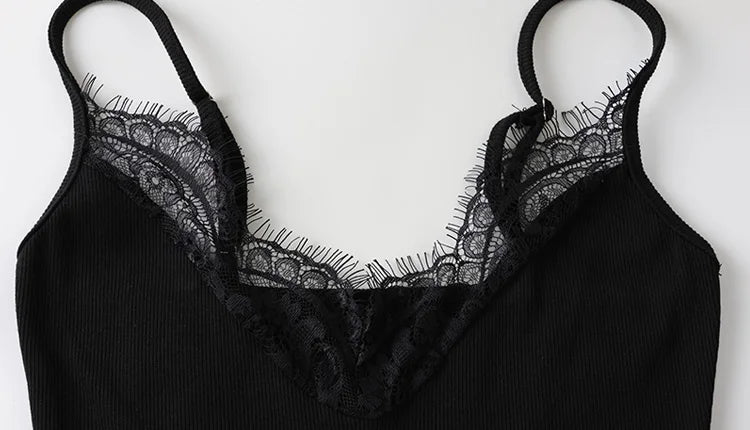 Lace Patchwork Camisole Dress With Sheer Detailing
