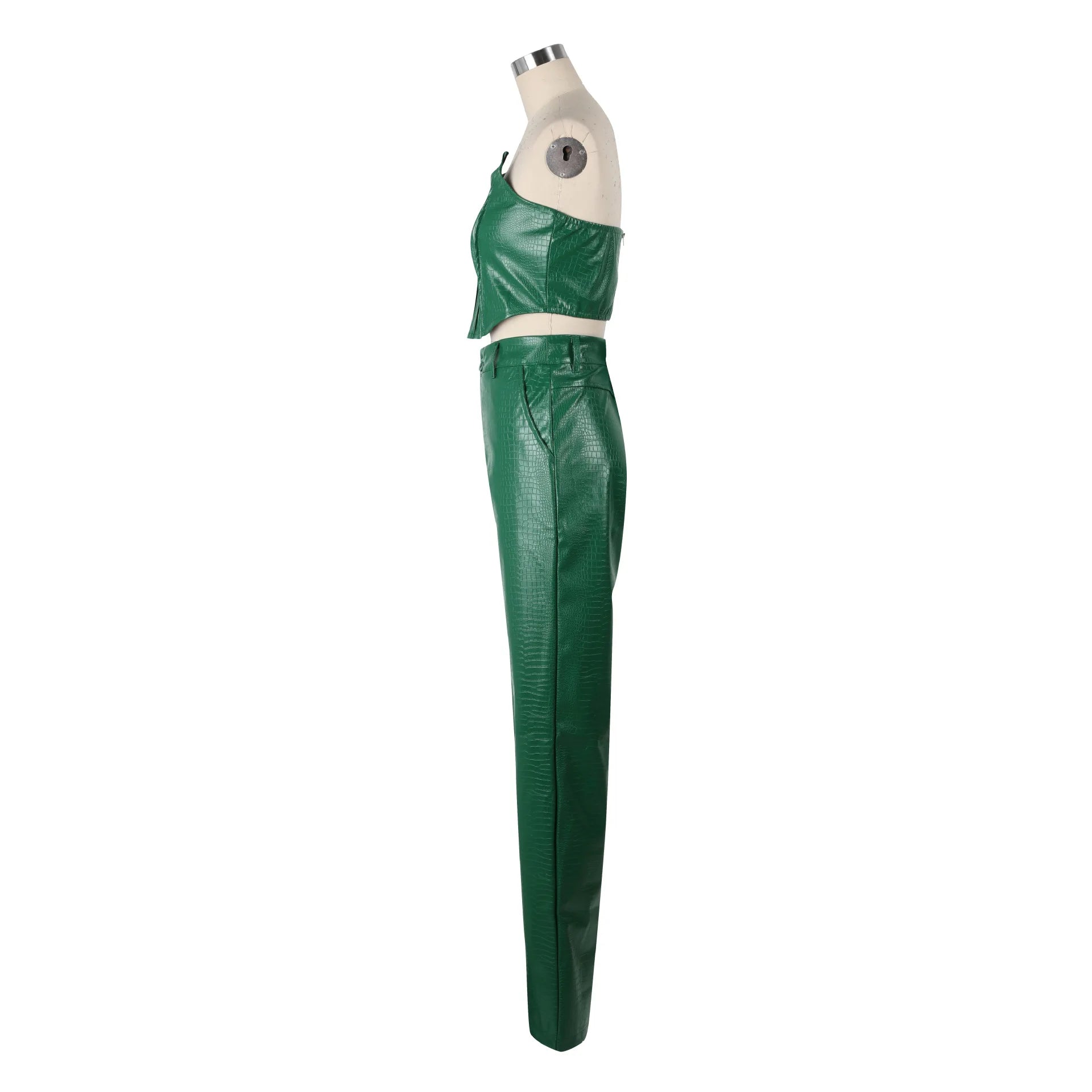 Corset Cutout Cargo Jumpsuit Two Piece Set Sleeveless PU Leather