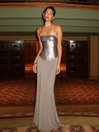 Patchwork Sequin Sling Dress Glamour Backless Bodycon Evening Gown