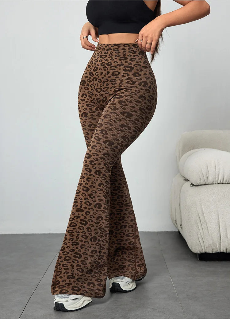 Leopard Print High Waist Bell Bottom Yoga Leggings For Women With Soft Stretch