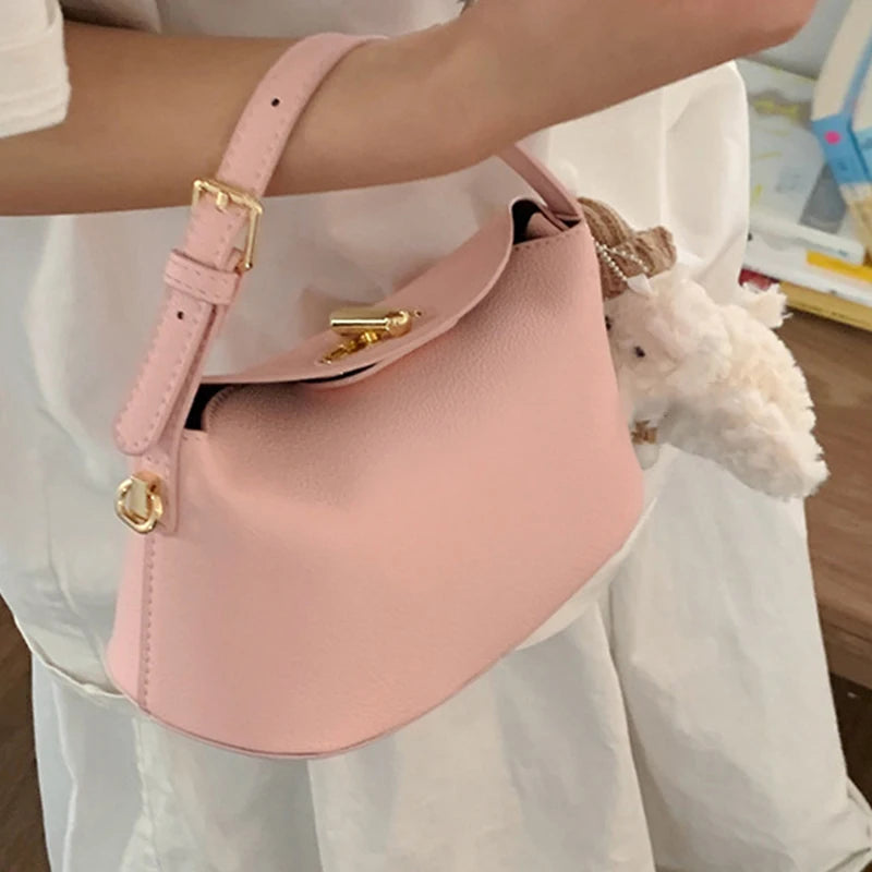 Soft Leather Bucket With Gold Button Tassel Luxe Everyday Shoulder Satchel For Women