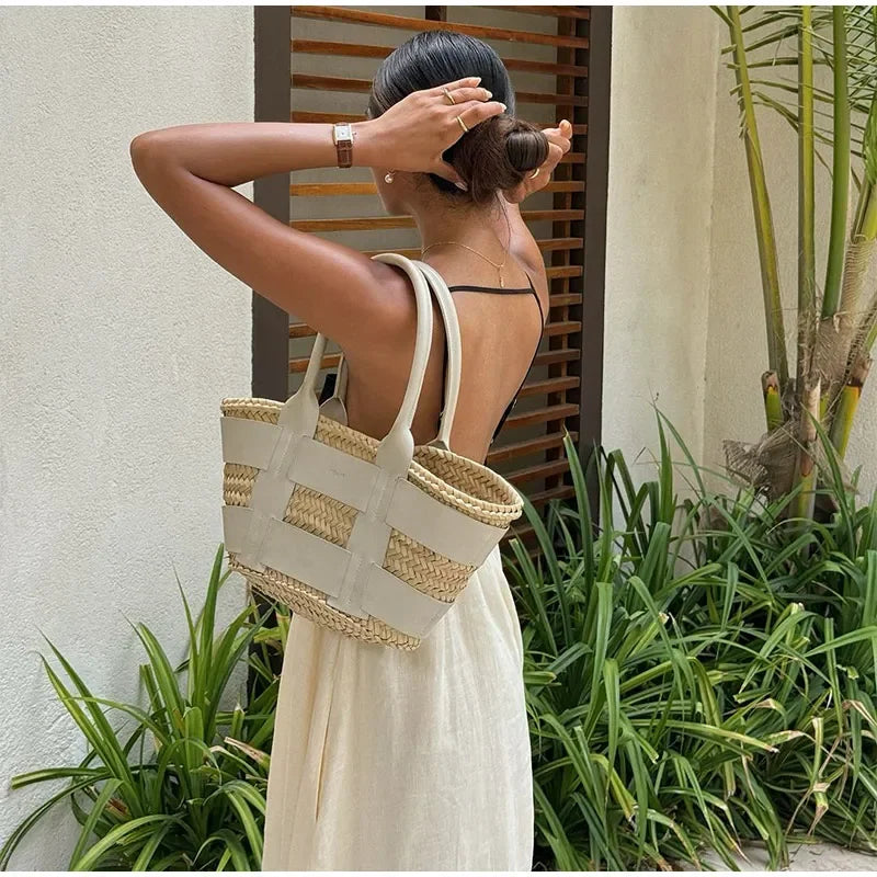Contrast Splicing Loose Sling Long Women Square Collar Sleeveless Backless High Waist Dress