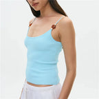 Bead Front Spaghetti Strap Cami Top Casual Sleeveless Crop Top Slim Fit