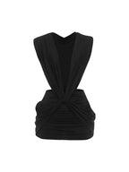 Patchwork Ruched Deep V Neck Sleeveless Backless Bodycon Dress