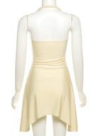 Metallic Satin Halter Mini Dress With Backless Ruched Silhouette