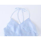 Dreamy Light Blue Halter Backless Mini Dress With Tiered Ruffle Accents