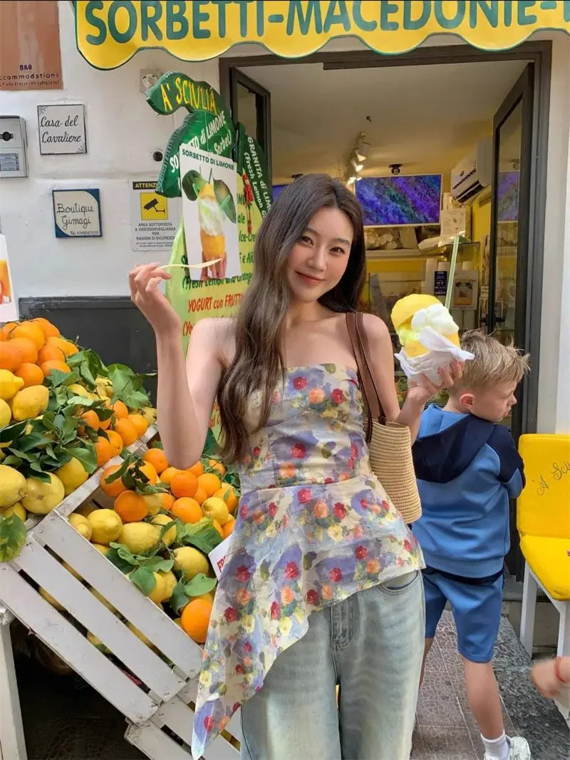 Sweet Backless Print Tank Top With Summer Vibe
