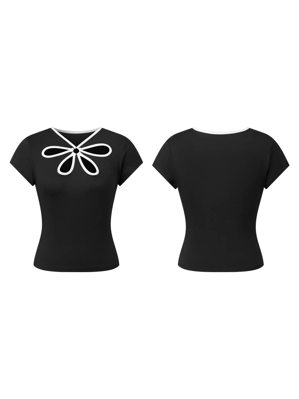 Floral Patchwork Tee With Hole Detail For Women Slim Fit Streetwear Top With Light Stretch