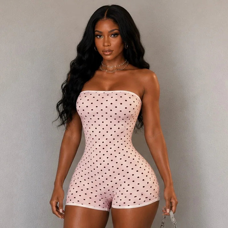 Polka Dot Strapless Playsuit For Women Backless Slim Fit Romper