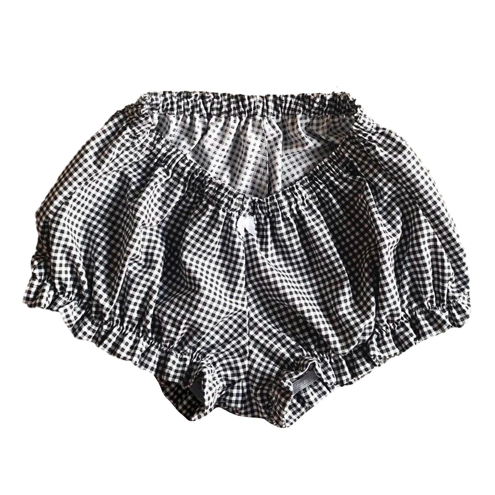 Cozy Kawaii Plaid Pajama Shorts With Elastic Waist Ruffle Trim