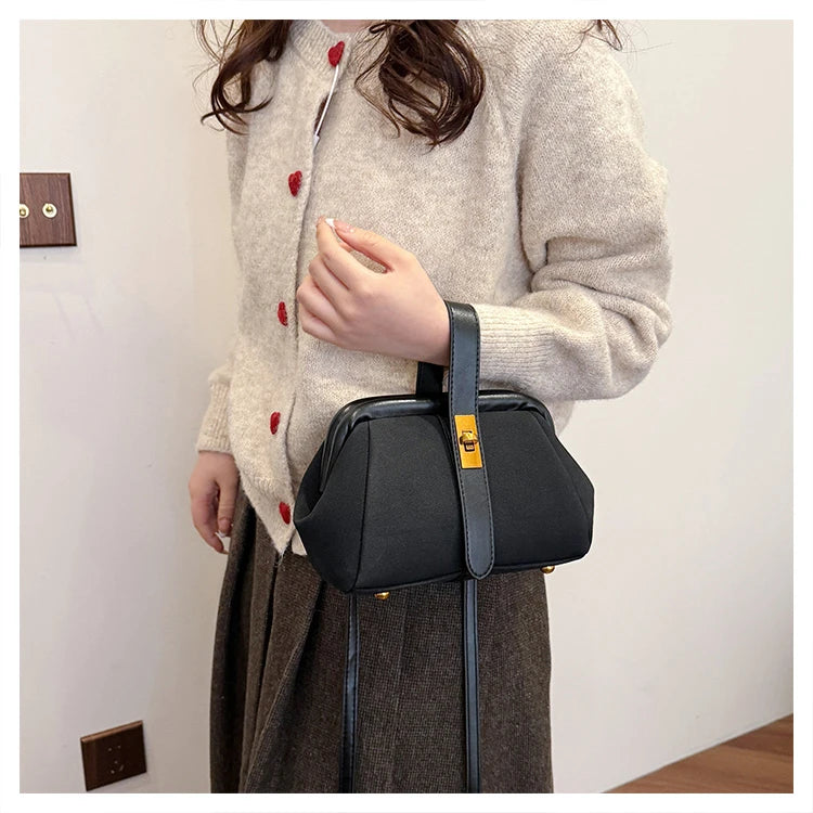 Luxe Faux Suede Frame Shoulder Bag With PU Accent Elegant Crossbody