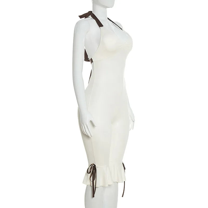 Lace Up Halter Bow Jumpsuit For Women V Neck Backless