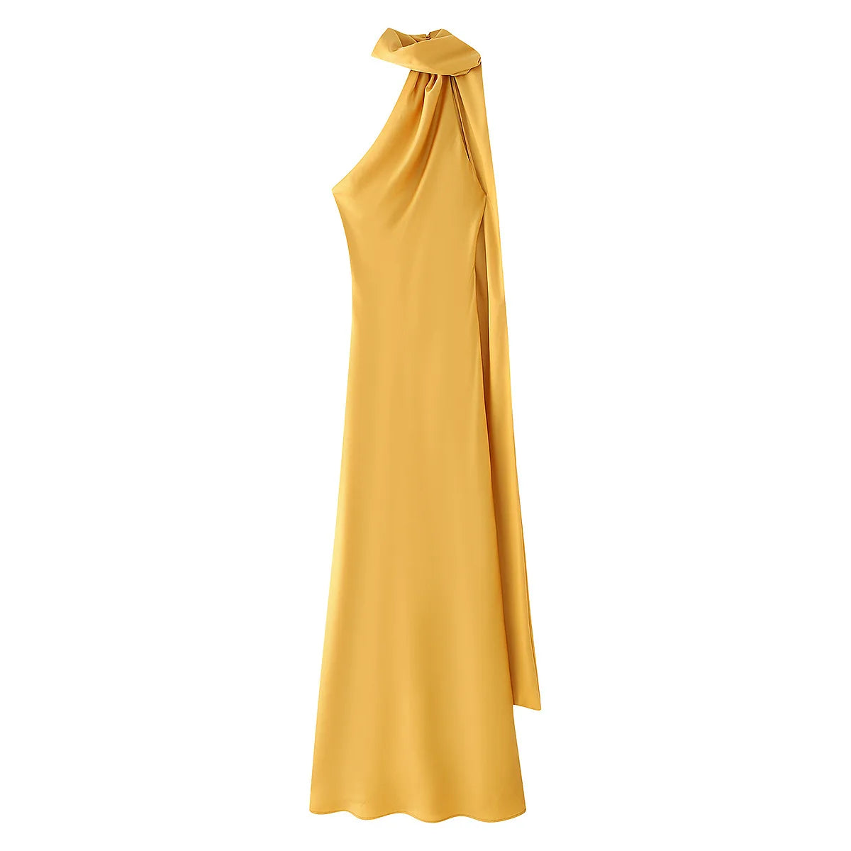 Elegant Silk Satin Halter Maxi Dress Backless Ribbon Tie Evening Gown