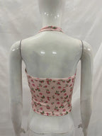 Rose Print Backless Tank Top With Slim Fit Crop