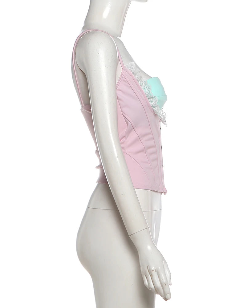 Sweet Romance Patchwork Lace Camisole With Soft Neckline