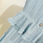 Lace Patchwork Dress With Ruffle Layers And Short Sleeves