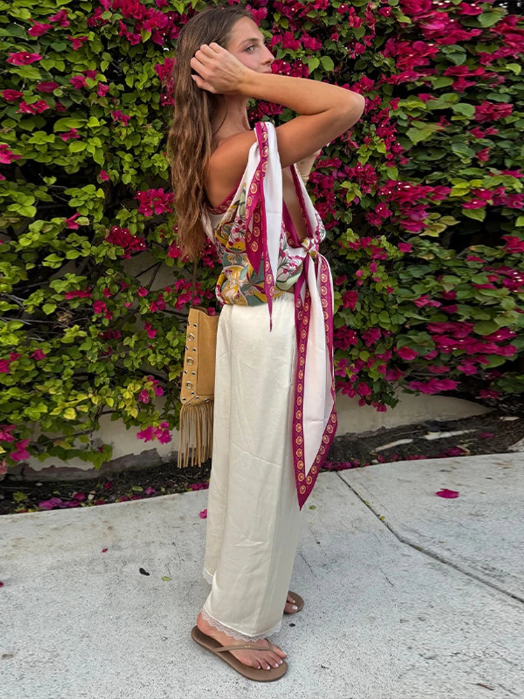 Boho Floral One Shoulder Camisole Tank Top With Asymmetrical Hem